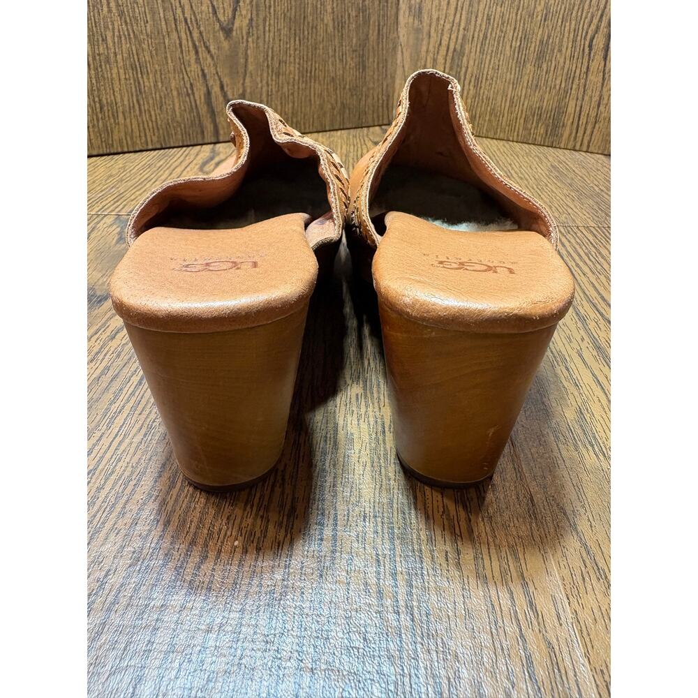 UGG Brown Leather Vivica Clog/Mule Braided Detail Wood Platform Size 7 - Picture 7 of 16